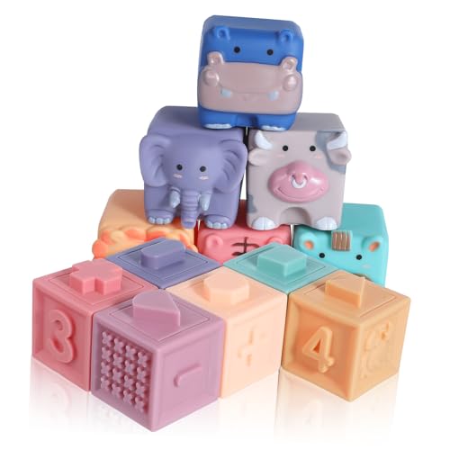 VICASKY 12 STK. Holzblock kinderzimmer zur babyparty Weiche Bausteine babyspielsachen Gummiblöcke bausteine Blöcke für Kleinkinder weiches Gummi von VICASKY