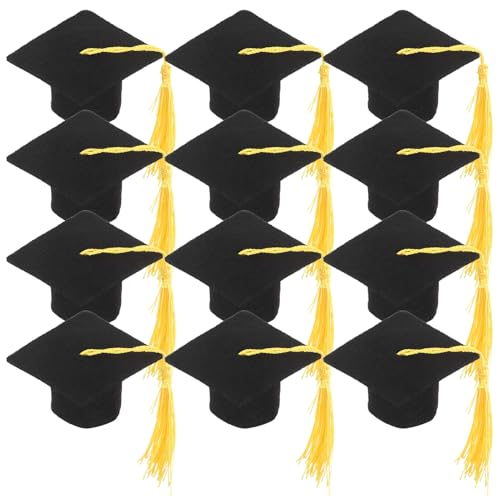 VICASKY 12 Stück Abschlusskappen Kuchendekorationen Mini Doktorhut Toppers für Graduation Party Gelbe Quasten Tortendeko für Feierliche Anlässe von VICASKY