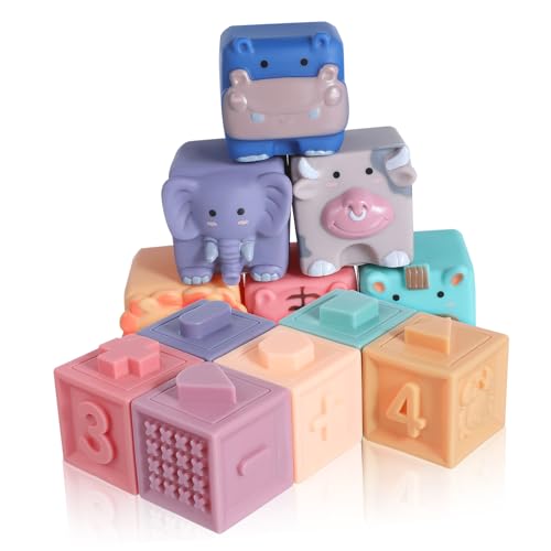 VICASKY 12 Stück Holzblock Babyblöcke Bausteine Gummiblöcke Weiche Blöcke Gummiblock Zum Bauen Für Kleinkinder Bausteine ​​für Weiches Gummi von VICASKY