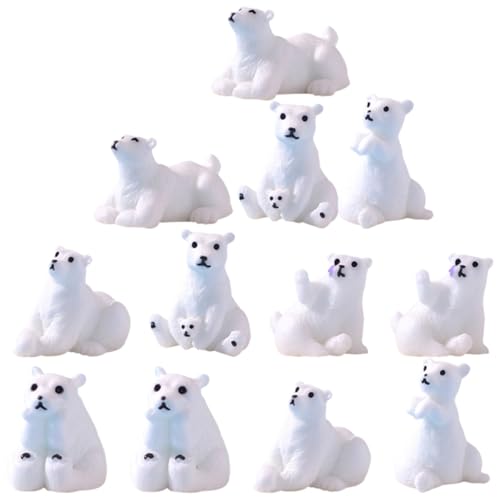 VICASKY 12 Stück Miniatur Eisbär Figuren aus Langlebigem Harz Kleine Dekorative Bärenstatuen für Mikro landschaften und DIY Garten Kompakte Mini Deko für Zuhause und Feengarten von VICASKY