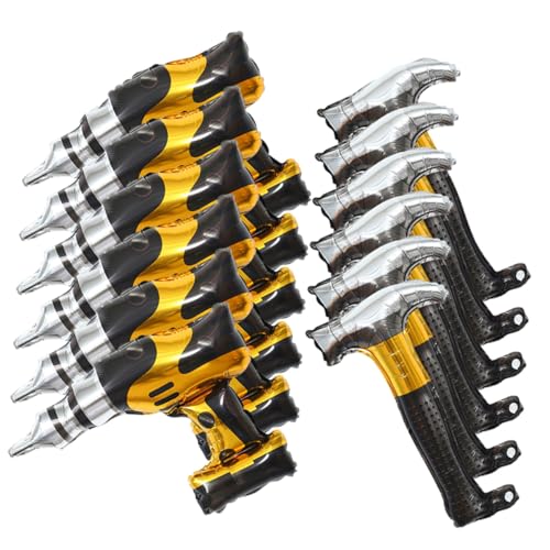 VICASKY 12 Stück Teiliges Aluminiumfolie Reparaturwerkzeug Ballons Aufblasbarer Hammer Bohrer Cartoon Werkzeuge Partydeko Langlebig und Realistisch für Bau Themengeburtstage von VICASKY