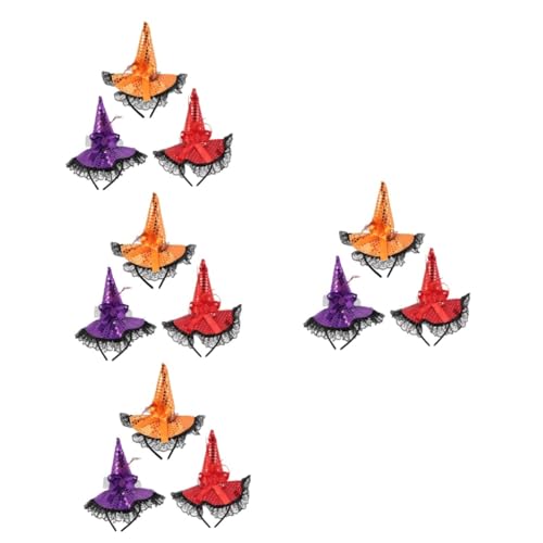 VICASKY 12 Stück Teiliges Halloween Hexenhut Haarreif mit Pailletten Große Spitzen Hexenhut Stirnbänder in Rot Violett und Orange Leichter und Bequemer Haarschmuck für Halloween Party und VICASKY 12 Stück Teiliges Halloween Hexenhut Haarreif mit Pailletten Große Spitzen Hexenhut Stirnbänder in Rot Violett und Orange Leichter und Bequemer Haarschmuck für Halloween Party und von VICASKY