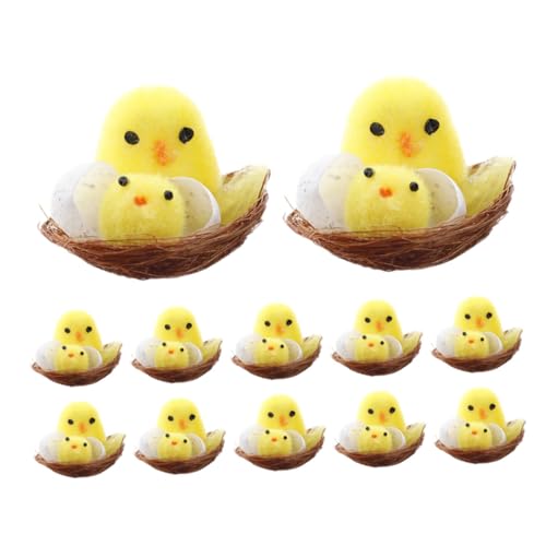 VICASKY 12 Stück Teiliges Mini Flauschiges Küken mit Nest Kleine Deko für Fröhliche Osterfeiern Niedliche Osterdekoration für Zuhause und Party von VICASKY