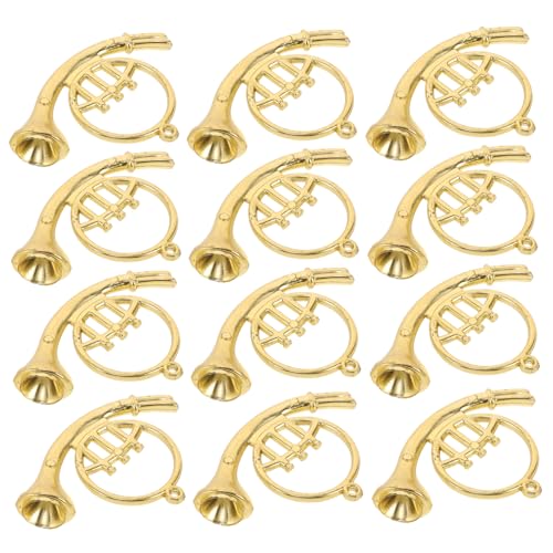 VICASKY 12 Stück Teiliges Miniatur Trompeten Goldfarbene Plastik Musikinstrumente DIY Weihnachtsbaumschmuck Vielseitige Miniatur Deko für Puppenhaus und Festliche Weihnachtsdeko von VICASKY
