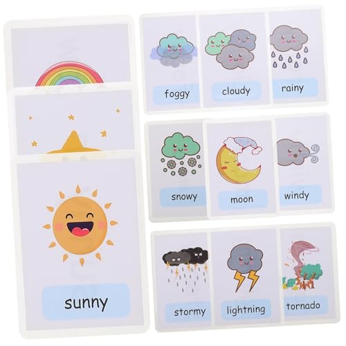 VICASKY 12 Stück Teiliges Wetterbezogenes Lernkartenset für wasserdichte Englische Wörter Flash Cards Robuste Frühkindliche Kognitionskarten für Kindergarten und Vorschule für von VICASKY