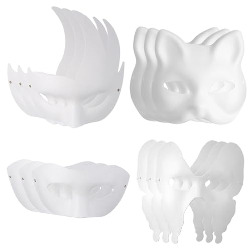 VICASKY 12 Teiliges Katzenmasken Set Papier Katzenmaske Party Papier Gesichtsmaske Bemalbare Maske Ausmalmasken Kostümmaske Bemalbare Papiermaske Papiermasken Kostümparty Masken von VICASKY