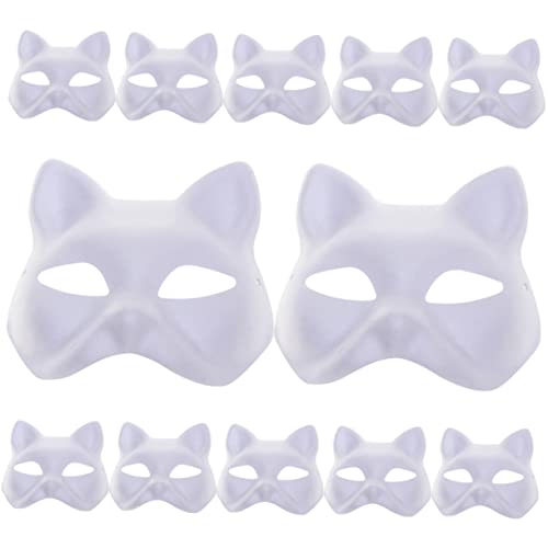 VICASKY 12Stücke DIY Katzenmaske Unbemalte Papiermaske für Halloween Cosplay und Kreative Bastelprojekte für Partys und Bühnenaufführungen von VICASKY