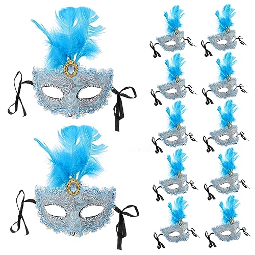 VICASKY 12st Maskerademaske Für Halloween Teufelmaske Grimasse Gesicht Steampunk-maske Maskerade-party-maske Partymasken Maskerade Masken Maskerade-maske Für Frauen Maskendekor Blue Feder von VICASKY
