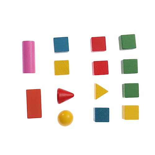 VICASKY 14 Stück Bunte Bausteine ​​Geometrie Bauen Kleinkindspielzeug Kinderbausteine ​​Stammspielzeug Kinderspielzeug Dreidimensionales Lernspielzeug Früherziehung Bausteine ​​Aus Holz von VICASKY