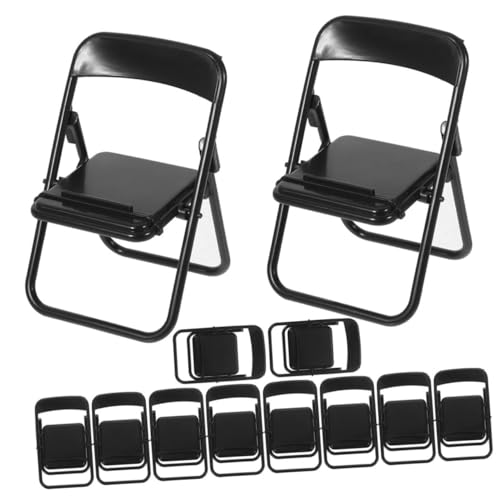 VICASKY 15 Stück Teiliges Miniatur Klappstühle als Handyhalter Schwarz Dekorative Puppenmöbel für Miniaturen Stabil und Langlebig Realistische Mini Haus Accessoires für DIY und Alltag von VICASKY