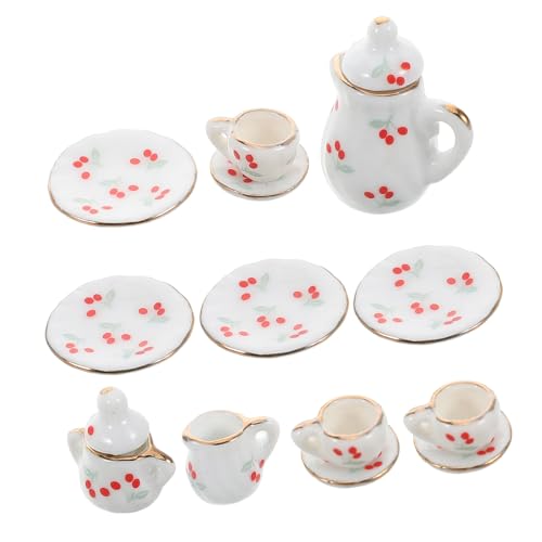 VICASKY 15 Stück Teiliges Puppenhaus Miniatur Teeservice aus Keramik Teetassen und Teller Set für Puppenhaus Küche Zubehör für Teepartys und Kreative Rollenspiele von VICASKY