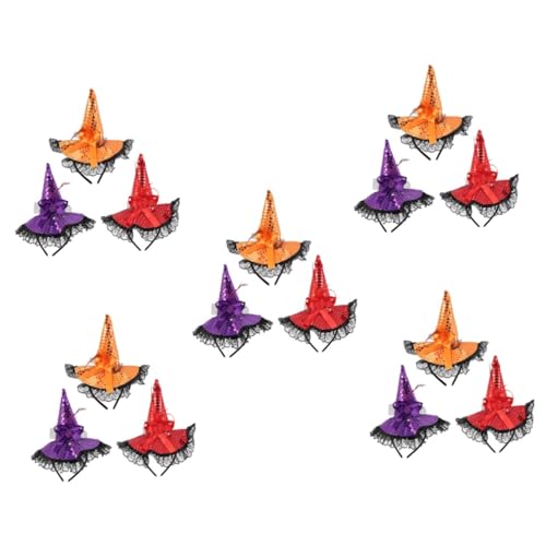 VICASKY 15 Teiliges Halloween Hexenhut Haarband mit Spitzen Großen Pailletten Schleifen in Rot Violett und Orange Leichtes Party Haaraccessoire für Damen und Komfortabel und Stabil VICASKY 15 Teiliges Halloween Hexenhut Haarband mit Spitzen Großen Pailletten Schleifen in Rot Violett und Orange Leichtes Party Haaraccessoire für Damen und Komfortabel und Stabil von VICASKY