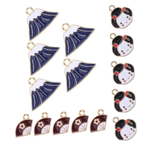 VICASKY 15pcs Japanische Legierungsanhänger DIY Schmuckanhänge Mit Lüfter Und Mount Fuji Künstlerische Accessoires Für Halsketten Armbänder Ohrringe Japanische Partyzubehör von VICASKY