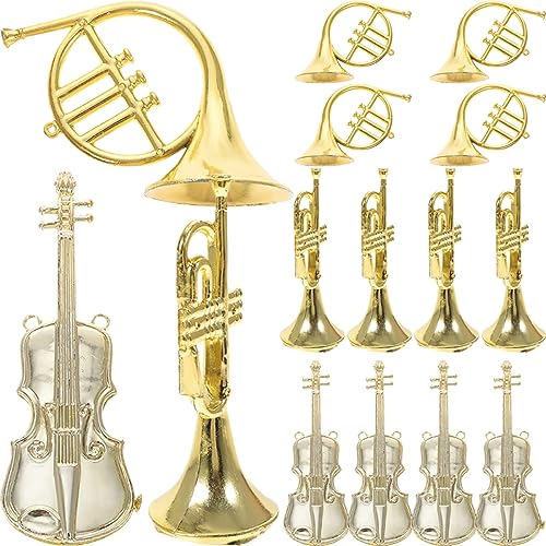 VICASKY 15st Musikinstrumentenmodell Christbaumschmuck Mini-musikinstrumente Anhänger Weihnachtskarten Weihnachtsschnee Musical Musikalische Weihnachtsverzierungen Plüsch Golden Plastik von VICASKY