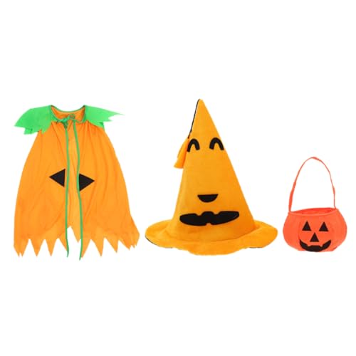 VICASKY 1Satz Halloween Kürbis Kostüm mit Umhang Hut und Leckerli Tasche für Kostümpartys Cosplay und Bühnenauftritte Vielseitig und Wiederverwendbar von VICASKY