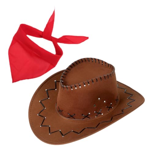 VICASKY 1Satz Kostümzubehör für Erwachsene Cowgirlhut und Rotes Bandana für Halloween Karneval und Mottopartys Western Outfit für Damen und Herren Cosplay Requisiten von VICASKY