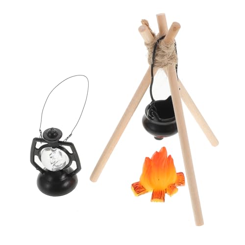 VICASKY 1Satz Miniatur für Puppenhaus Dekoration Fotografie Requisiten Mini Camping Szenen Hängendem Kochtopf und Öllampe für Kreative DIY Projekte von VICASKY