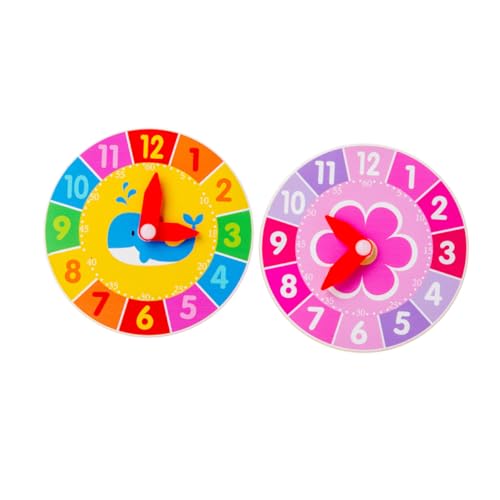 VICASKY 2 STÜCK Teiliges Holz Lernspielzeug Cartoon Uhr Lernuhr für Farbenfrohe Kognitive Spieluhr mit Wal Blumenmotiv Pädagogisches Holzspielzeug Hand Auge koordination und Frühem Lernen von VICASKY