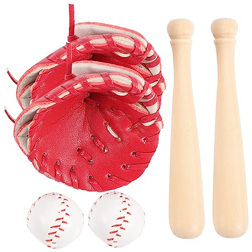 VICASKY 2 Sätze Baseball-Softball-Abdeckung Miniatur-baseballschläger Mini-Baseball Schmuckstücke Baseball-kuchendekorationen Mini-handschuh-Baseball Zubehör Netz Hölzern Rot von VICASKY