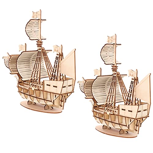 VICASKY 2 Sätze Bausteinspielzeug zusammenbauen rätsel Segelboot-Puzzle-Set Segelbootmodell Handwerkliches Baumodell Segelboot -Puzzle Vorschulrätsel Modell segelboot Holz Khaki von VICASKY