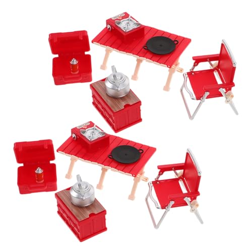 VICASKY 2 Sätze Kinderspielzeug -Spielset für simulierter Herd Kleiner Klappstuhl Simulationsspielzeug für Campingausrüstung für tragbarer Herd Plastik rot von VICASKY