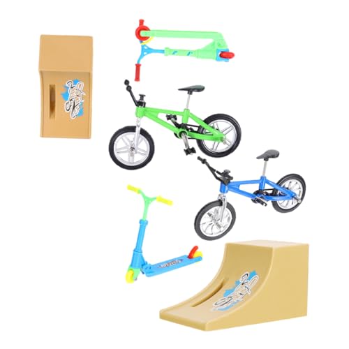 VICASKY 2 Sätze Mini Finger Bike und Scooter aus Aluminiumlegierung und Kunststoff Robustes Finger Fahrzeug mit Faltbarer Rampe Tischspiel zur Geschicklichkeitsübung und Stressabbau für von VICASKY