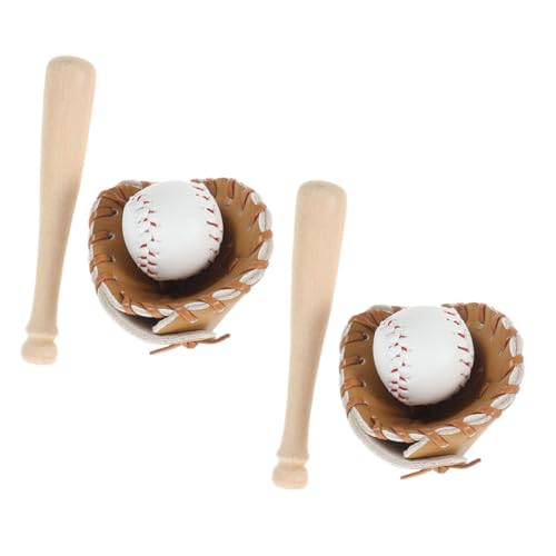 VICASKY 2 Sätze Miniatur Baseball Teilig mit Bällen Schlägern Handschuhen Dekoratives Puppenhaus Zubehör Sicher für DIY Basteln für Sammler und Sportliebhaber von VICASKY