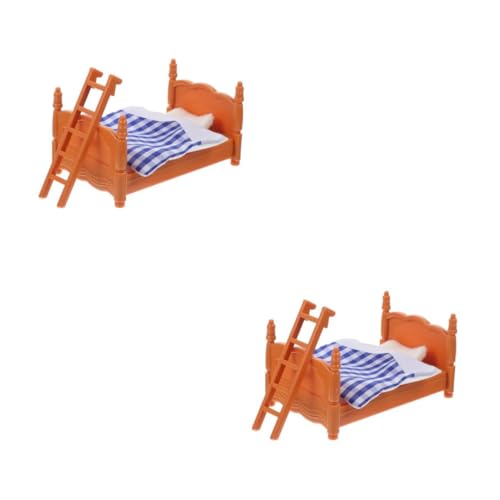 VICASKY 2 Sätze Miniatur Puppenhaus Möbel Mini Bett Dekoration Schlafzimmer Zubehör Blau DIY Hausmodell für Lebendige Wohnzimmerszene von VICASKY