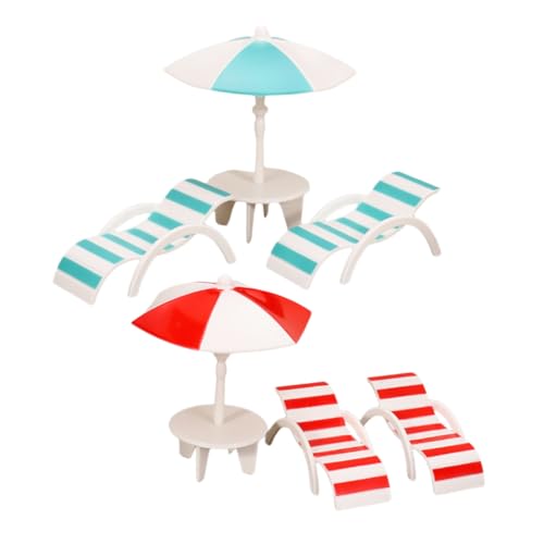 VICASKY 2sätze Mini-strandstühle Und Sonnenschirme Für Puppenhäuser Miniatur-stranddekoration Kunststoff-möbel-Set Für Heimwerker Und Spielzeug-sammler Realistische von VICASKY