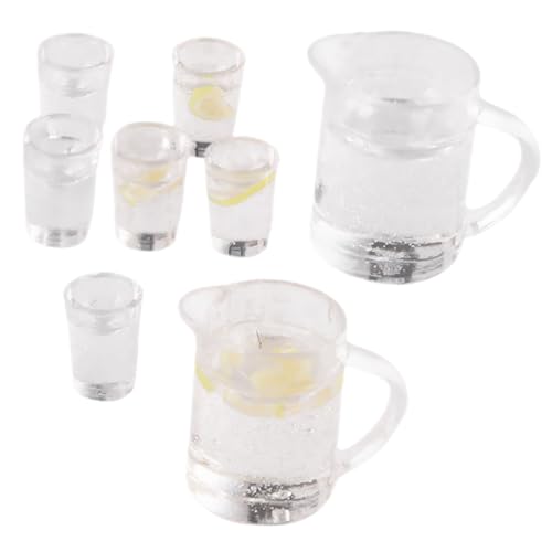 VICASKY 2 Sätze Miniatur Wasser und Limonaden Set Teilig Realistisches Puppenhaus Deko Miniatur Küchenaccessoires Detailliertes Trinkset mit Kannen und Gläsern für Puppenhaus Szenen von VICASKY
