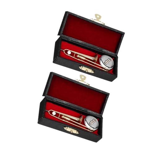VICASKY 2 Sätze Miniaturposaune Vergoldet mit Schwarzer Box und Ständer Filigranes Musikinstrument Dekoration für Puppenhäuser und Musikliebhaber VICASKY 2 Sätze Miniaturposaune Vergoldet mit Schwarzer Box und Ständer Filigranes Musikinstrument Dekoration für Puppenhäuser und Musikliebhaber von VICASKY