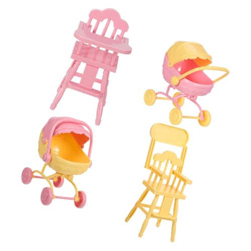 VICASKY 2 Sätze Realistischer Mini Kinderwagen und Hochstuhl aus Abs Detailgetreu Leicht und Kompakt für Puppenhaus Dekoration und Spielspaß von VICASKY