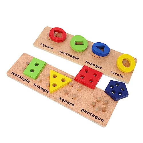 VICASKY 2 Sätze Solides Geometrie-Puzzle Kindergeschenk Passender Block Baustein Holz von VICASKY
