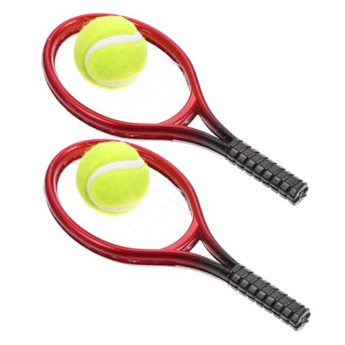 VICASKY 2 Sätze Tennisschläger-tennismodell Miniatur-tennisschläger Und -Ball Miniatur-Baseball-tennisschläger Puppenhauszubehör Puppenhaus Mini-tennisschläger Tennisspielzeug Plastik von VICASKY