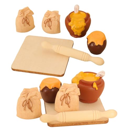 VICASKY 2 Satz Miniatur Küchenzubehör für Puppenhaus Spielset mit Nudelholz Honigglas und Mehltüte Realistische Backzubehör für DIY Szenenbau und Kreative Spielideen von VICASKY