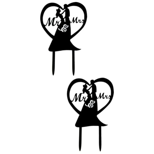VICASKY 2 Stück Acryl Cake Topper Hochzeit Brautpaar Design Liebe Cake Picks Schwarzer Hochzeitskuchen Deko Braut und Bräutigam Tortendeko Party Supplies Lebensmittelgeeignet von VICASKY