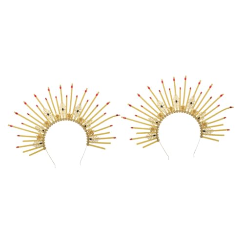 VICASKY 2 Stück Gothic Haarschmuck Damen Haarreif Cosplay Stirnband Leichtes Vintage Diadem Party Kopfschmuck Goldener Heiligenschein für Erwachsene von VICASKY
