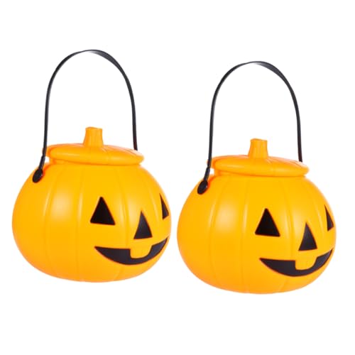 VICASKY 2 Stück Halloween Bedeckte Kürbis-Eimer-süßigkeits-Eimer-tragbare Kürbis-Laterne Halter Für Halloween-leckereien Tragbarer Kürbiseimer Kürbis-süßigkeiten-Eimer Yellow Plastik von VICASKY