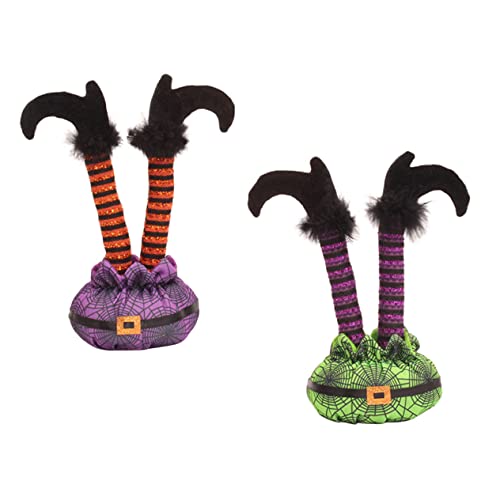 VICASKY 2 Stück Halloween Deko Abnehmbare Hexenbeine Gruselig Biegsam Halloween Bein Dekoration für Party und Tischdeko Grün und Violett Flexible Drahtbefestigung von VICASKY