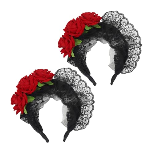 VICASKY 2 Stück Halloween Haarband Rote Spitze Rosen Haarschmuck Komfortabel Weiches Material Künstliche Blumen Für Party Fotoaufnahmen Damen von VICASKY