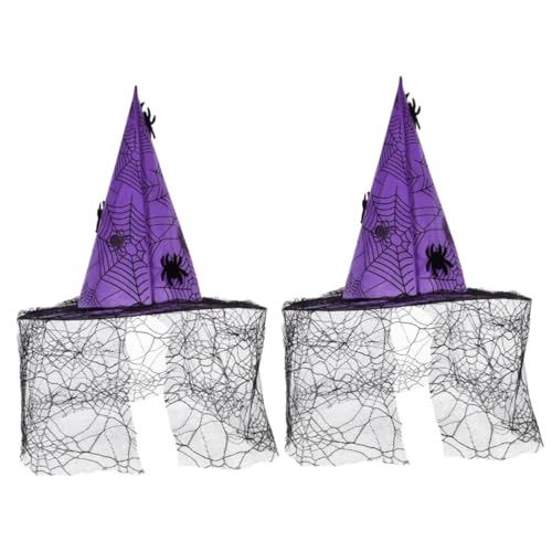 VICASKY 2 Stück Halloween Hexenhut Damen Spitze mit Spitzen Spinnennetz Dekor Leichter Cosplay Hut für Party und Karneval Verstellbar und Komfortabel für Hexen Kostüm und Halloween Fest von VICASKY
