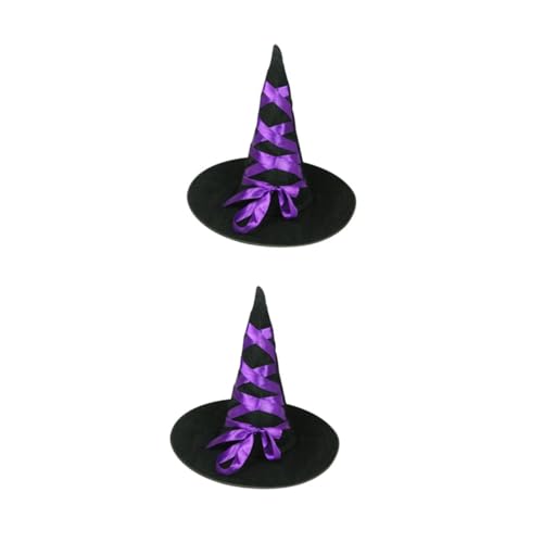 VICASKY 2 Stück Halloween Hexenhut aus Samtigem Flanell mit Schnur Verstellbar Unisex Leicht und Farbenfroh für Halloween und Festliche Partydekorationen von VICASKY
