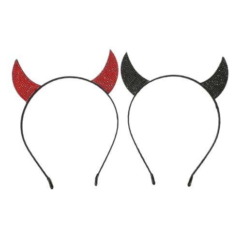 VICASKY 2 Stück Halloween Teufelshörner Haarreifen Stilvolle Kostüm Accessoires für Halloween Feiern und Cosplay Kopfband mit Funkelnden Details Schwarz und Rot von VICASKY