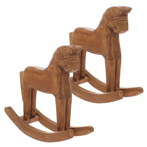 VICASKY 2 Stück Handgefertigtes Teiliges Mini Schaukelpferd aus Holz Dekoratives Desktop Ornament Naturbelassen Glatte Oberfläche als für Pferdeliebhaber und Kinderzimmerdekoration von VICASKY