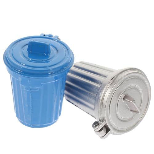 VICASKY 2 Stück Maßstab Puppenhaus Zubehör Kleine Abfallbehälter in Silber und Blau Dekorative Mini Mülleimer für Puppenhaus Sandtisch und DIY Deko von VICASKY