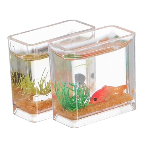 VICASKY 2 Stück Maßstab Resin Fischglas mit Goldfisch Figuren Realistische Mini Fischbecken für Puppenhaus Desktop Betta Tank Dekoration Kompakt und Langlebig von VICASKY