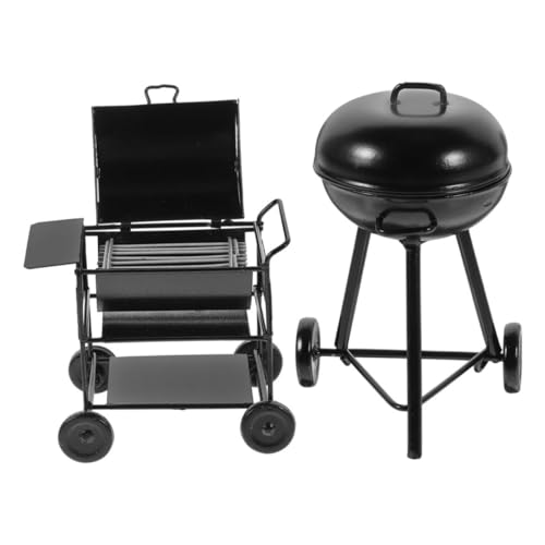 VICASKY 2 Stück Miniatur BBQ Grill Teilig Handgefertigt aus Schwarzem Vintage Stil Kompakt und Leicht für Puppenhaus Deko und Kreative Spielszene Pädagogisches Küchenmodell von VICASKY