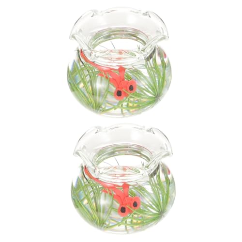 VICASKY 2 Stück Miniatur Fischglas Dekorative Aquarien für Puppenhäuser für Tischdeko und Kreative Bastelprojekte für Sammler Hochwertiges Lebendige Rote Goldfische um Ihr Miniatur von VICASKY