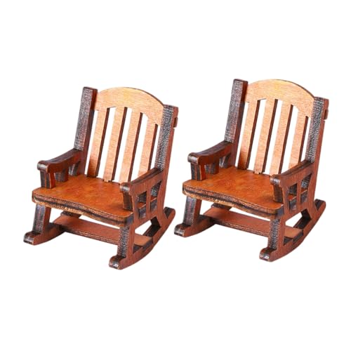 VICASKY 2 Stück Miniatur Holz Schaukelstuhl Puppenhausmöbel Detailgetreu Vielseitig als Dekoration und Fotorequisite Geeignet für Puppenstube Wohnzimmer Geschenkidee von VICASKY