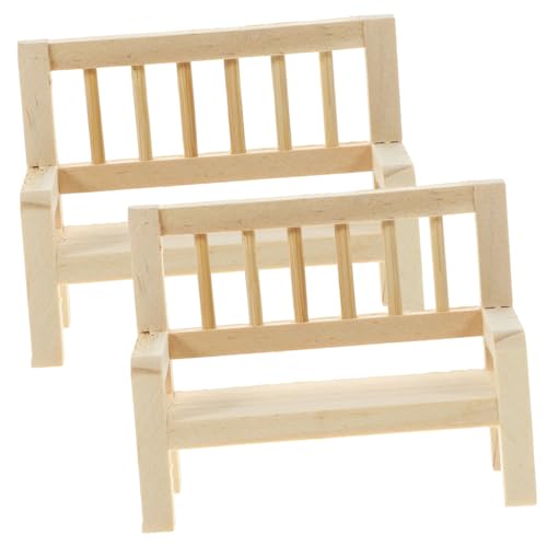 VICASKY 2 Stück Miniatur Holzbank Teiliges aus Natürlichem Holz Detailreiche Mini Hausmöbel für Puppenhaus Dekoration Leichte Miniatur Bank mit Natürlicher Struktur für Kreative von VICASKY